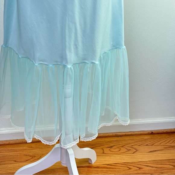 Vintage Baby Blue Satin Lace Chiffon Ethereal Peignoir Slip Nightgown Dress - Picture 8 of 14